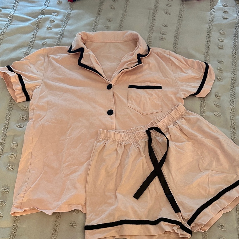 Pink Pajama Set with Black Trim